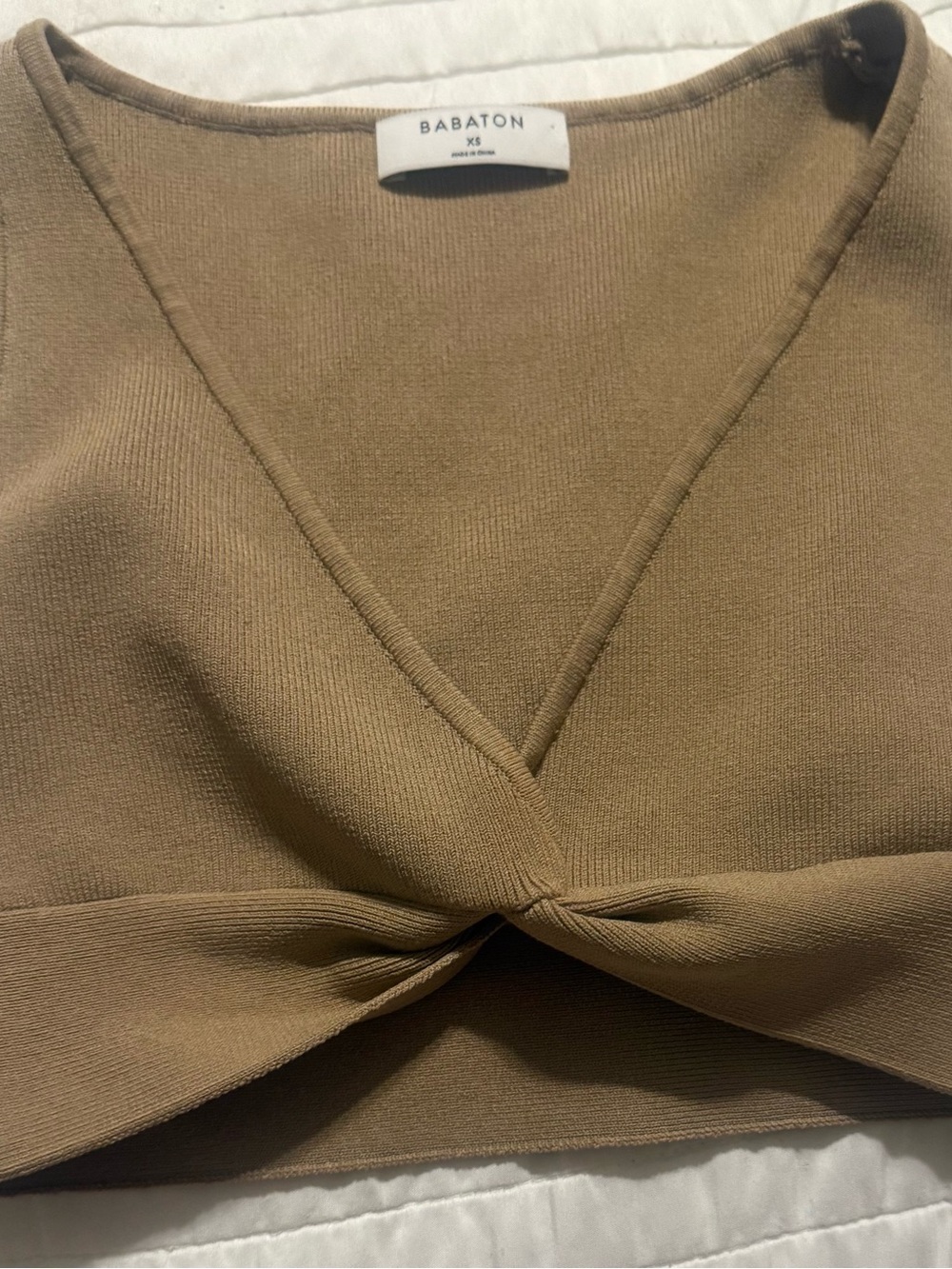 Babaton Twist-Front Crop Top in Camel Brown